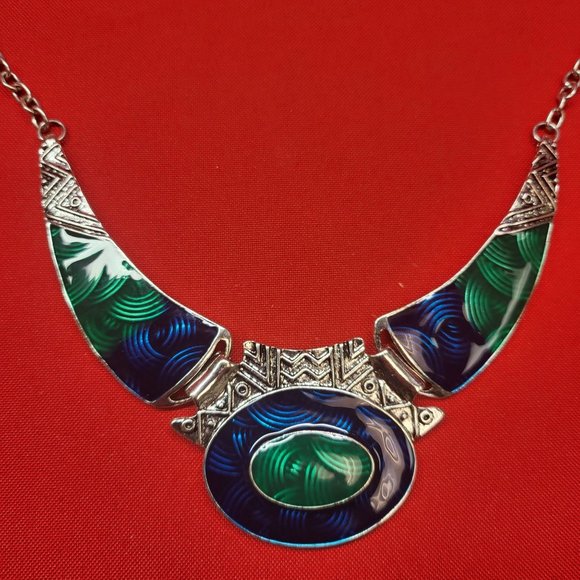 Oval Gangle Bib Collar Necklace Earrings Jewelry Set Boho Statement Metal Tribal - Picture 12 of 16